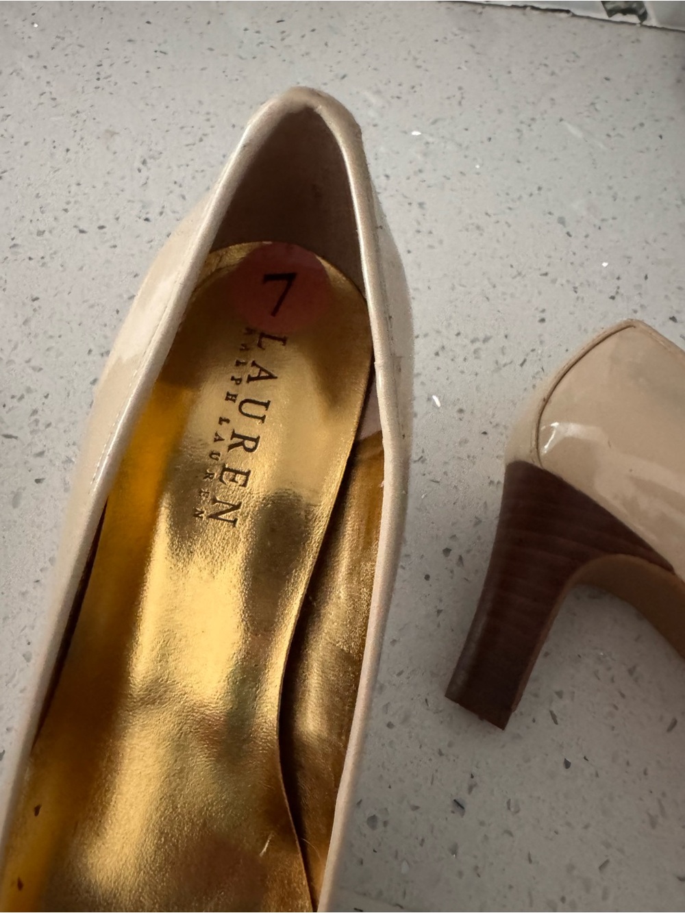 Ralph Lauren Nude Patent Leather Pointed-Toe Pumps